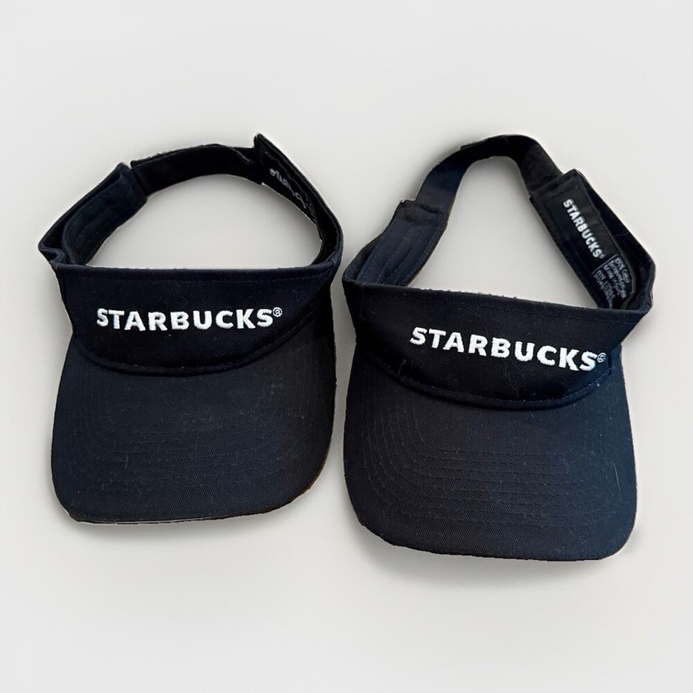 Lot Of 2 Starbucks Black Barista Uniform Adjustable Coffee Employee Visor Hats